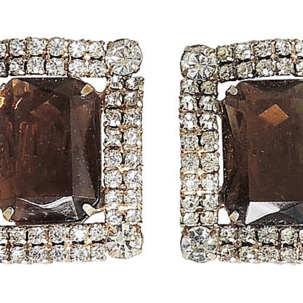 Vintage Verified Delizza & Elster Juliana Faux-Topaz Rhinestone Clip Earrings